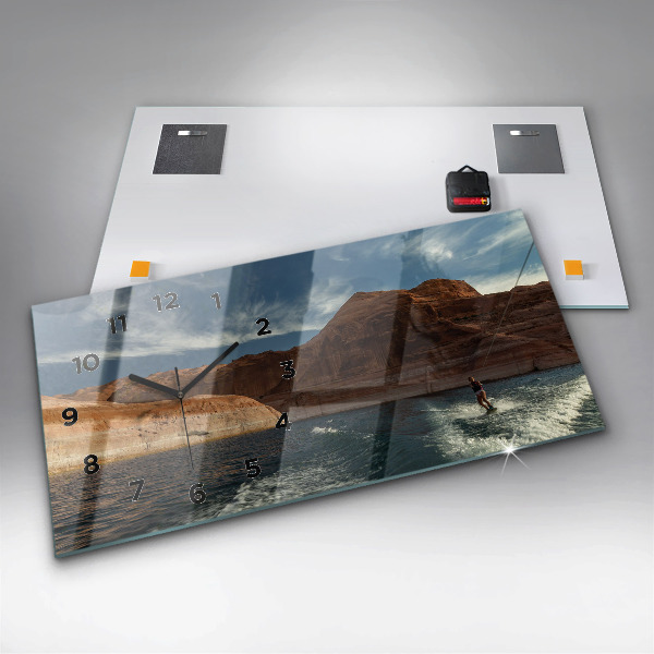 Horizontal wall clock Person on water skis