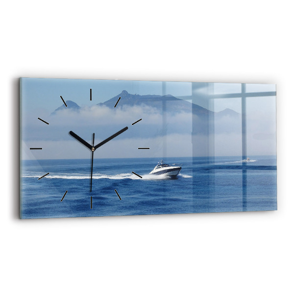 Horizontal wall clock A boat floating on the ocean