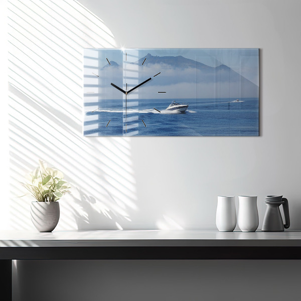 Horizontal wall clock A boat floating on the ocean