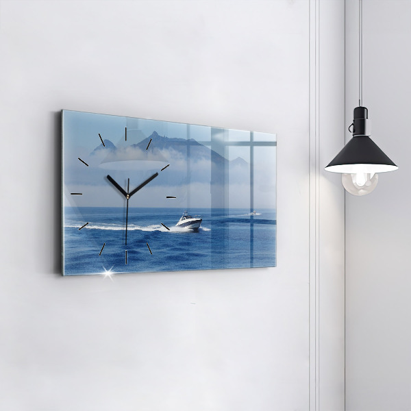 Horizontal wall clock A boat floating on the ocean