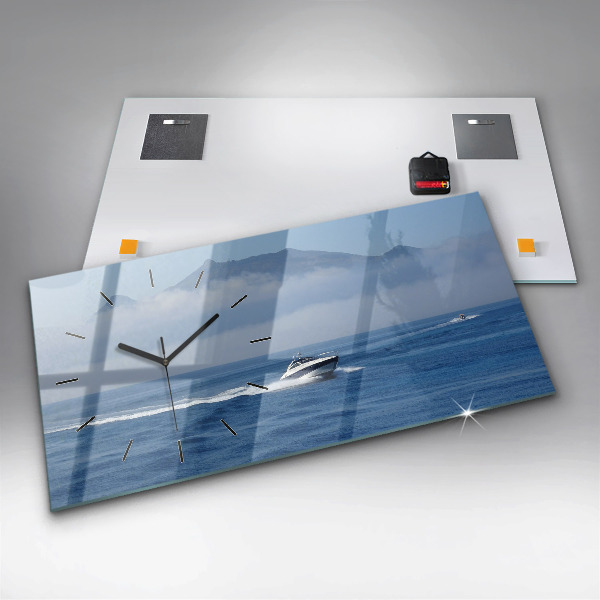 Horizontal wall clock A boat floating on the ocean