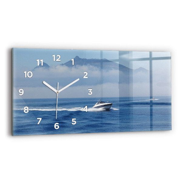 Horizontal wall clock A boat floating on the ocean