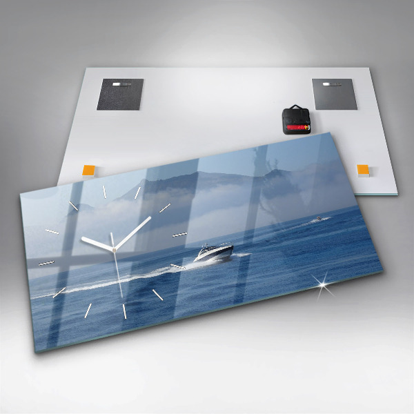 Horizontal wall clock A boat floating on the ocean