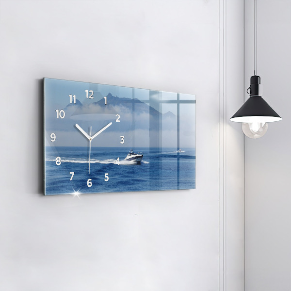 Horizontal wall clock A boat floating on the ocean