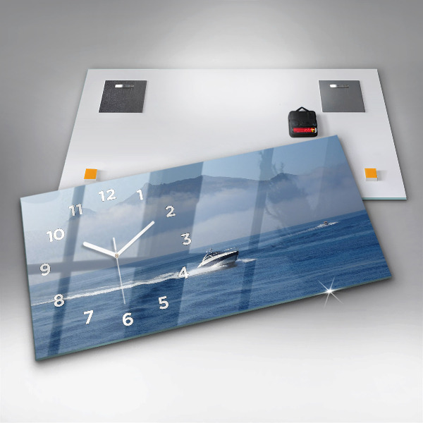 Horizontal wall clock A boat floating on the ocean