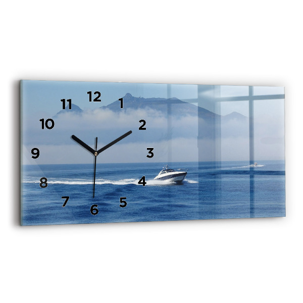 Horizontal wall clock A boat floating on the ocean