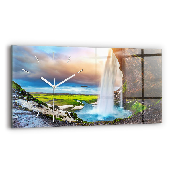 Horizontal wall clock Waterfall in Iceland