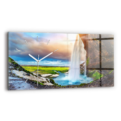 Horizontal wall clock Waterfall in Iceland
