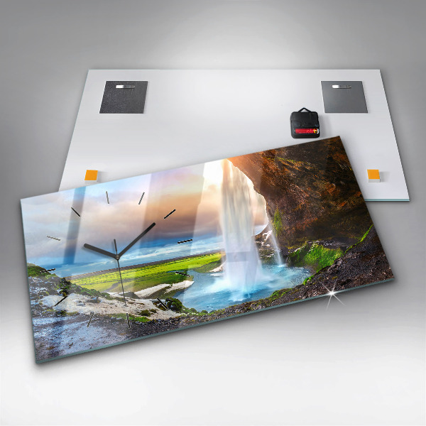 Horizontal wall clock Waterfall in Iceland