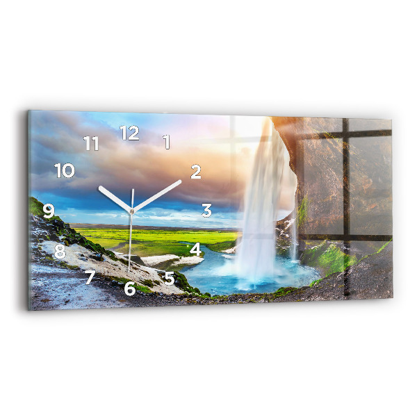 Horizontal wall clock Waterfall in Iceland