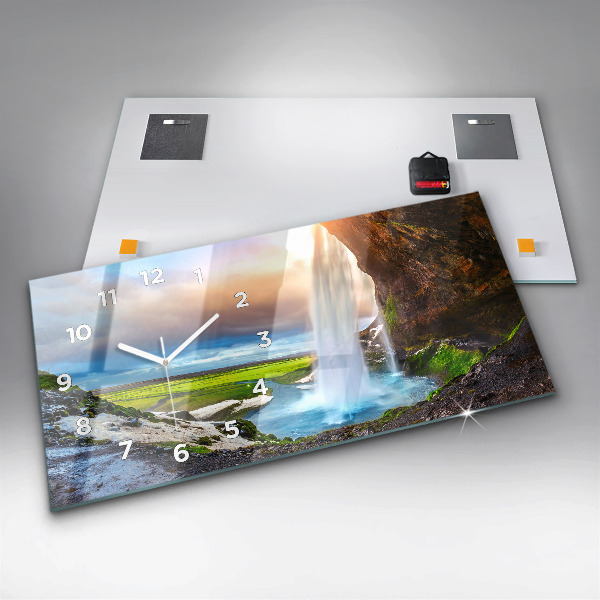 Horizontal wall clock Waterfall in Iceland