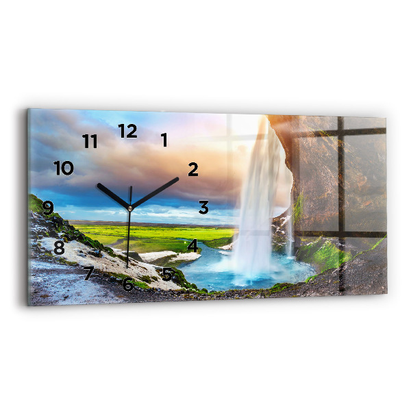 Horizontal wall clock Waterfall in Iceland