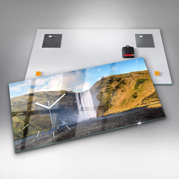 Horizontal wall clock Waterfall in Iceland