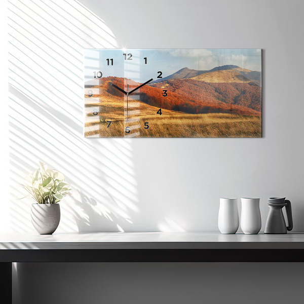 Horizontal wall clock Mountain landscape in autumn