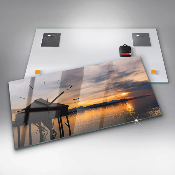 Horizontal wall clock Sunset over the lake