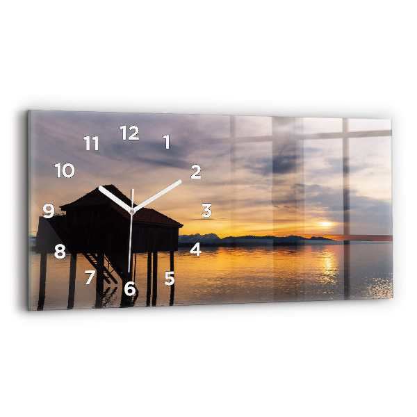 Horizontal wall clock Sunset over the lake