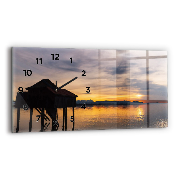 Horizontal wall clock Sunset over the lake