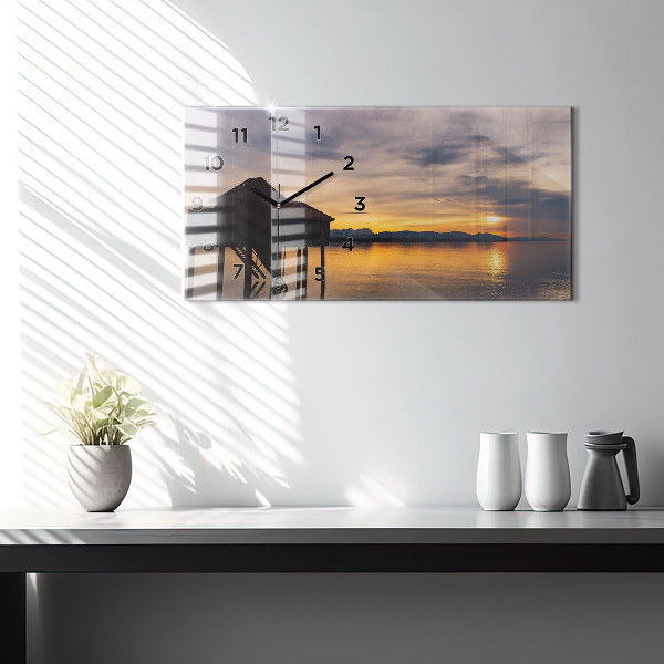 Horizontal wall clock Sunset over the lake