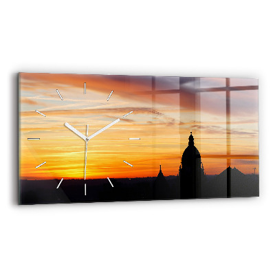 Horizontal wall clock Building and sunset