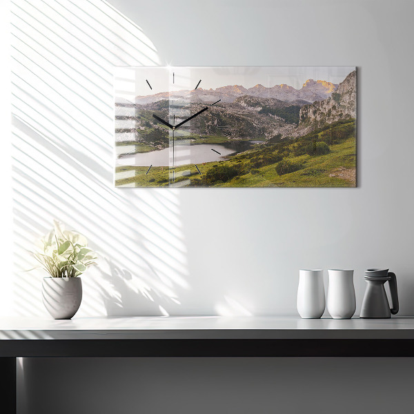 Horizontal wall clock Lake and Pyrenees Mountains
