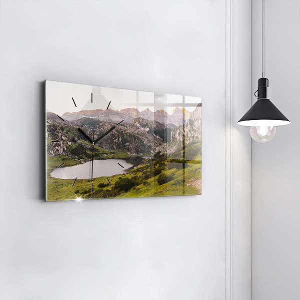 Horizontal wall clock Lake and Pyrenees Mountains