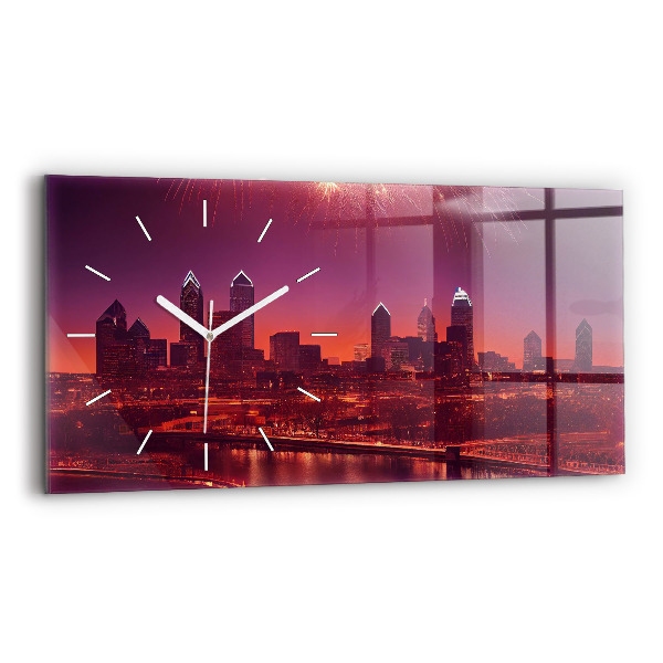 Horizontal wall clock Philadelphia City at Night