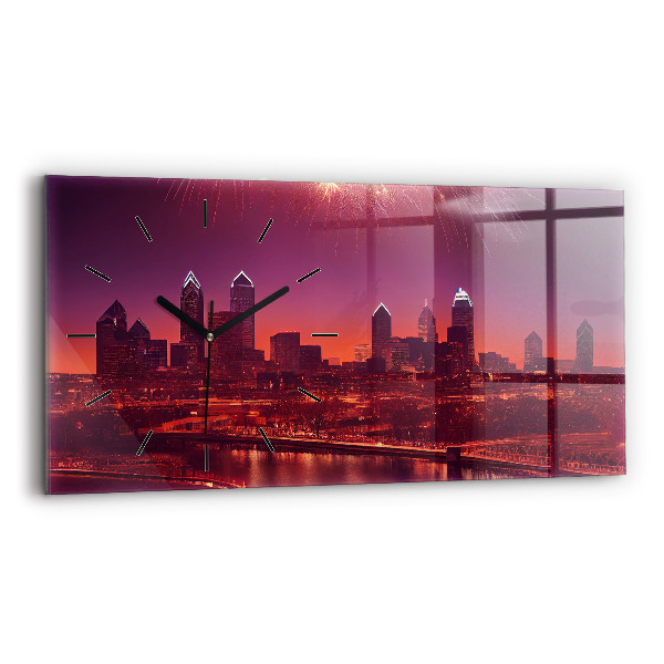 Horizontal wall clock Philadelphia City at Night