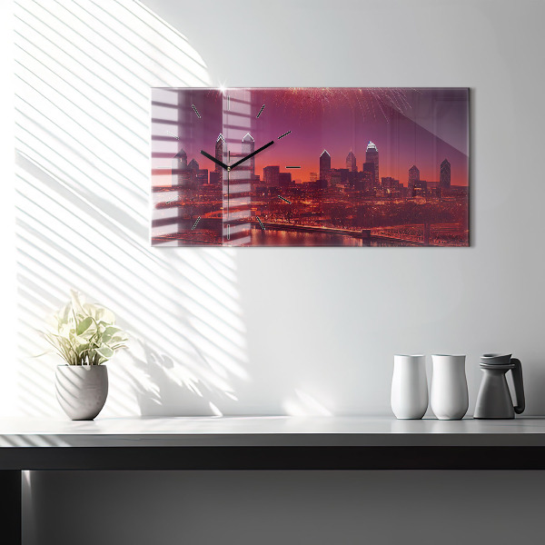 Horizontal wall clock Philadelphia City at Night