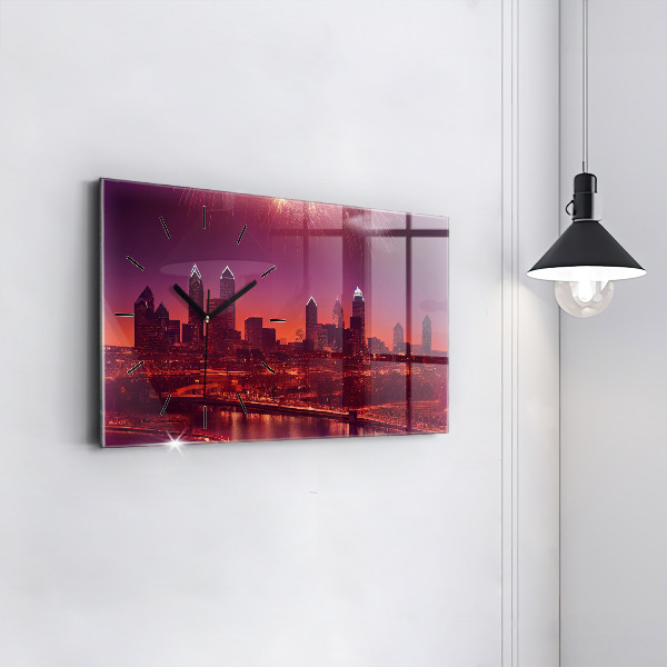 Horizontal wall clock Philadelphia City at Night