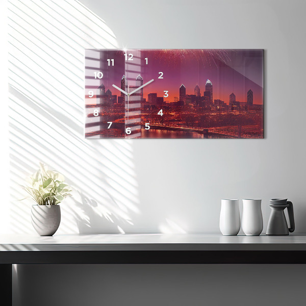 Horizontal wall clock Philadelphia City at Night