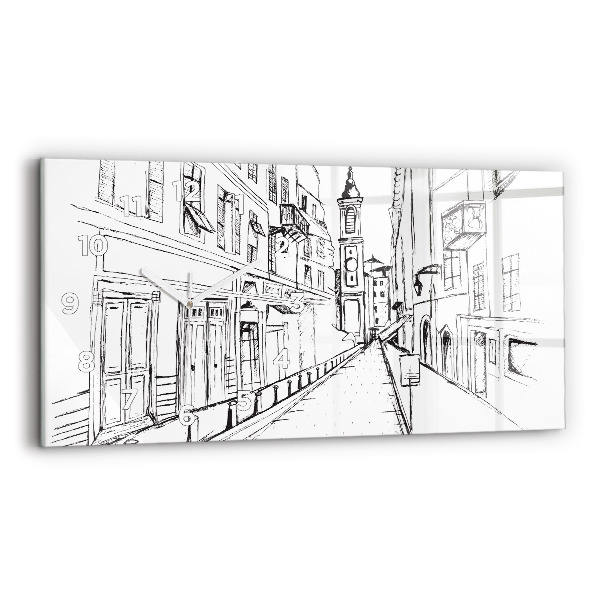 Horizontal wall clock Drawing of the city of Provence