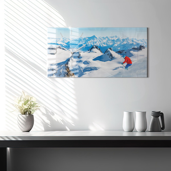 Horizontal wall clock Skier in the Alps