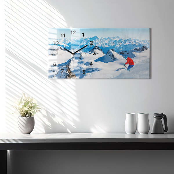 Horizontal wall clock Skier in the Alps