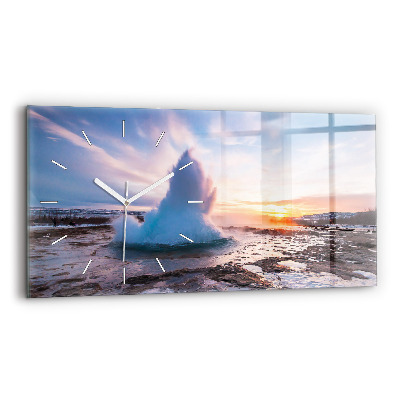 Horizontal wall clock Geyser on the island of Iceland