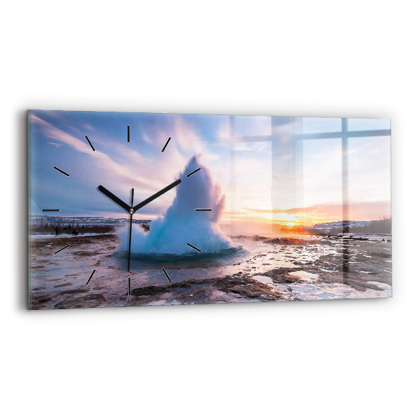 Horizontal wall clock Geyser on the island of Iceland
