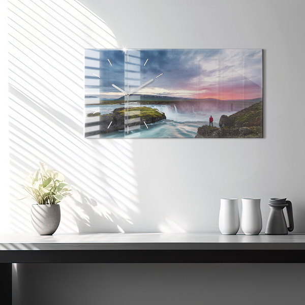 Horizontal wall clock Landscape with a waterfall