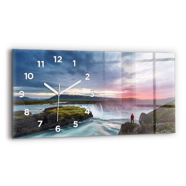 Horizontal wall clock Landscape with a waterfall
