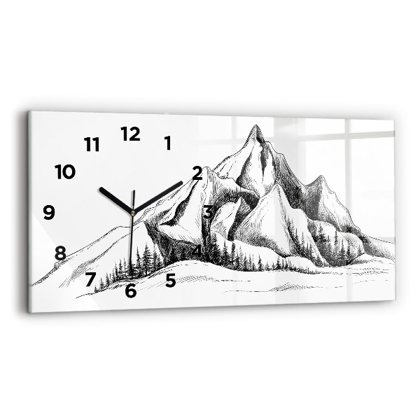 Horizontal wall clock Drawn mountains