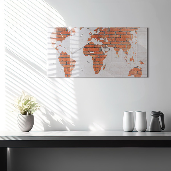 Horizontal wall clock Brick world map