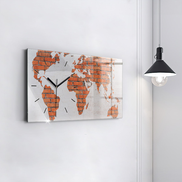 Horizontal wall clock Brick world map