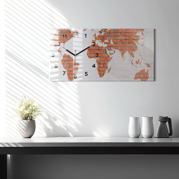 Horizontal wall clock Brick world map