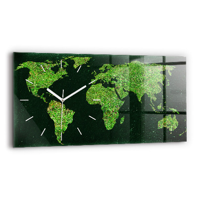 Horizontal wall clock Grass world map