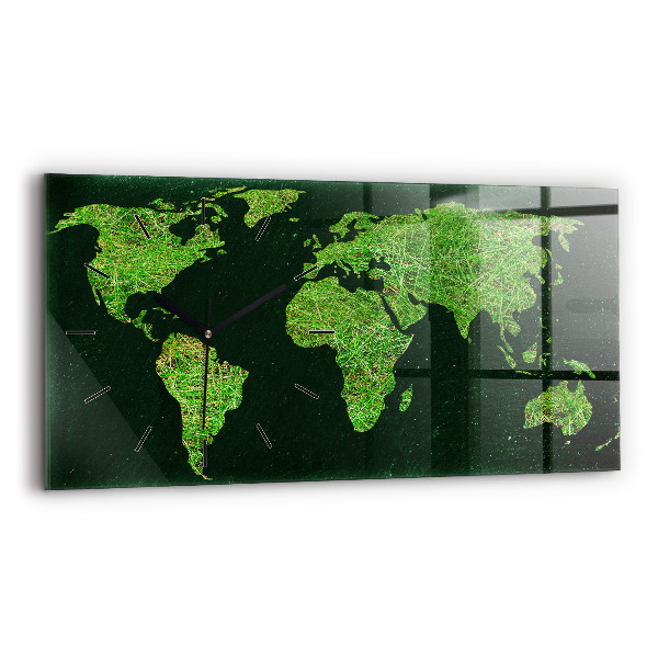 Horizontal wall clock Grass world map