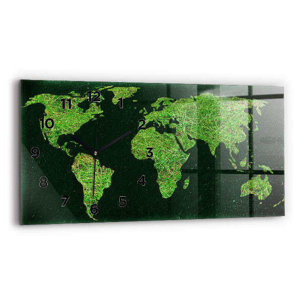 Horizontal wall clock Grass world map