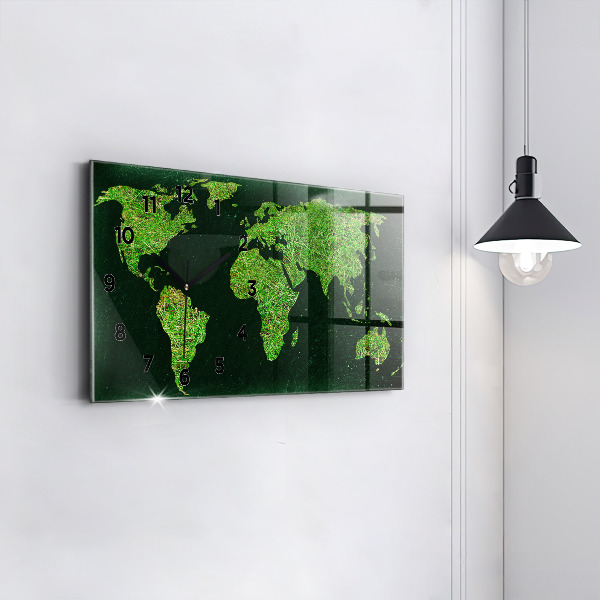 Horizontal wall clock Grass world map