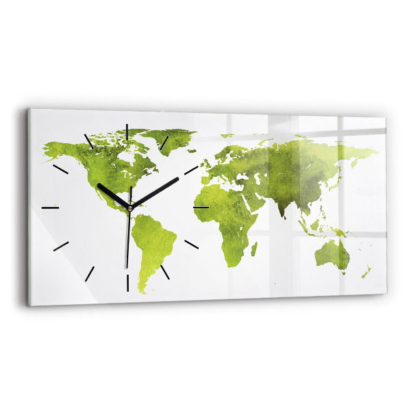 Horizontal wall clock Watercolor world map