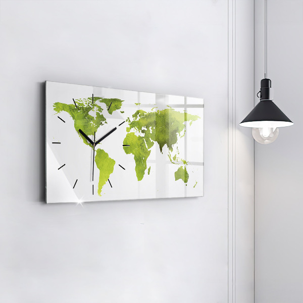 Horizontal wall clock Watercolor world map