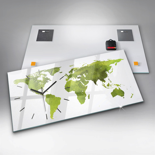 Horizontal wall clock Watercolor world map