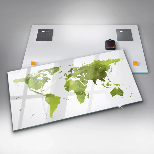 Horizontal wall clock Watercolor world map
