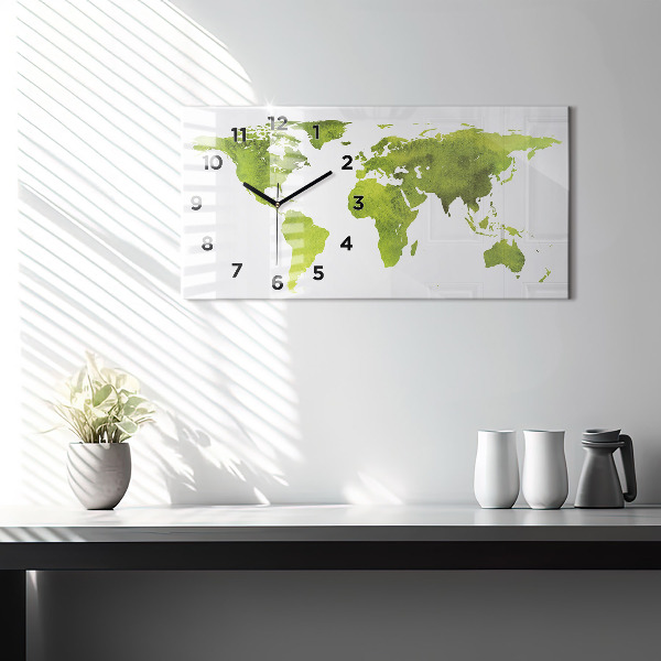 Horizontal wall clock Watercolor world map